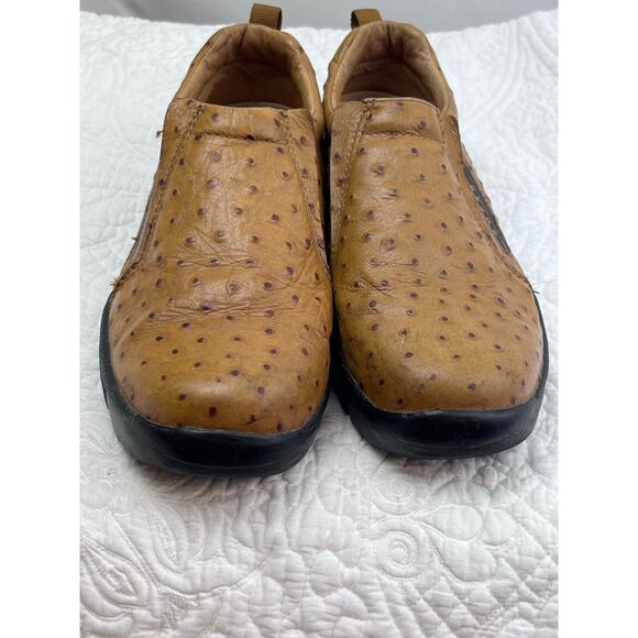 Roper Women's Tan Ostrich Leather Slip On Western Cowboy Shoes - Size 8 - Picture 4 of 10
